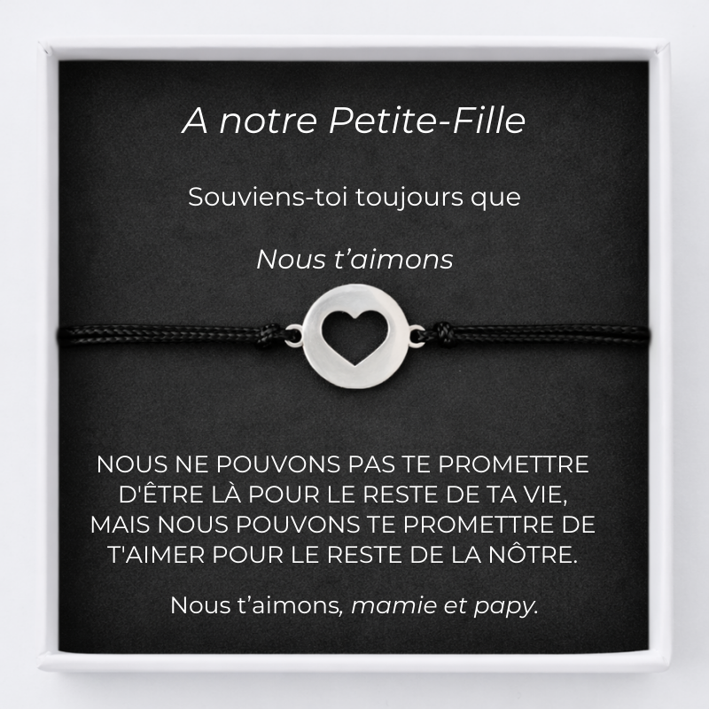 Bracelet A ma Petite-Fille Ajustable Coeur Ouvert + Carte Petite Fille personnalisée Mamie et Papy - Les Bijoux de Marilou