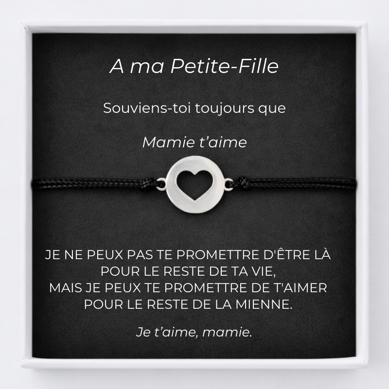 Bracelet A ma Petite-Fille Ajustable Coeur Ouvert + Carte Petite Fille personnalisée Mamie - Les Bijoux de Marilou