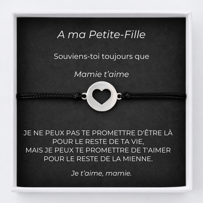 Bracelet A ma Petite-Fille Ajustable Coeur Ouvert + Carte Petite Fille personnalisée