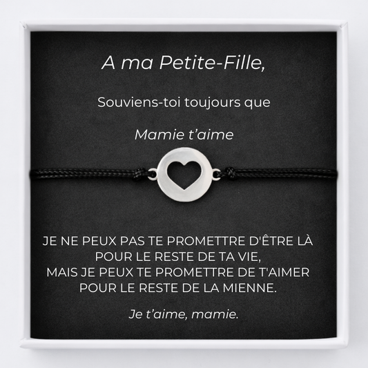Bracelet A ma Petite-Fille Mamie Ajustable Coeur Ouvert + Carte Petite Fille personnalisée
