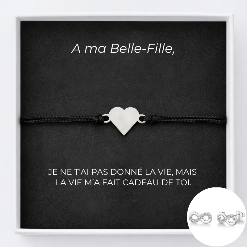 Bracelet Belle-Fille Ajustable Coeur Personnalisé + la Carte Belle-Fille + Boucles d'Oreilles assorties