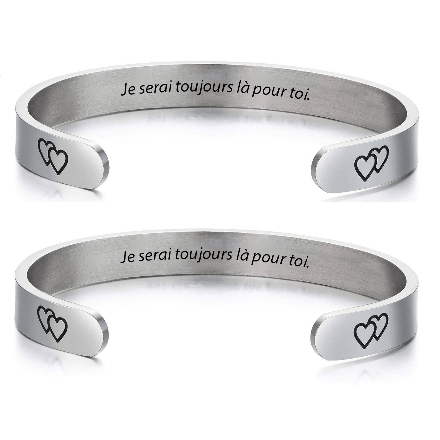 Duo de bracelets inséparable mère fille, joncs acier gravés à l'intérieur « Je serai toujours là pour toi »