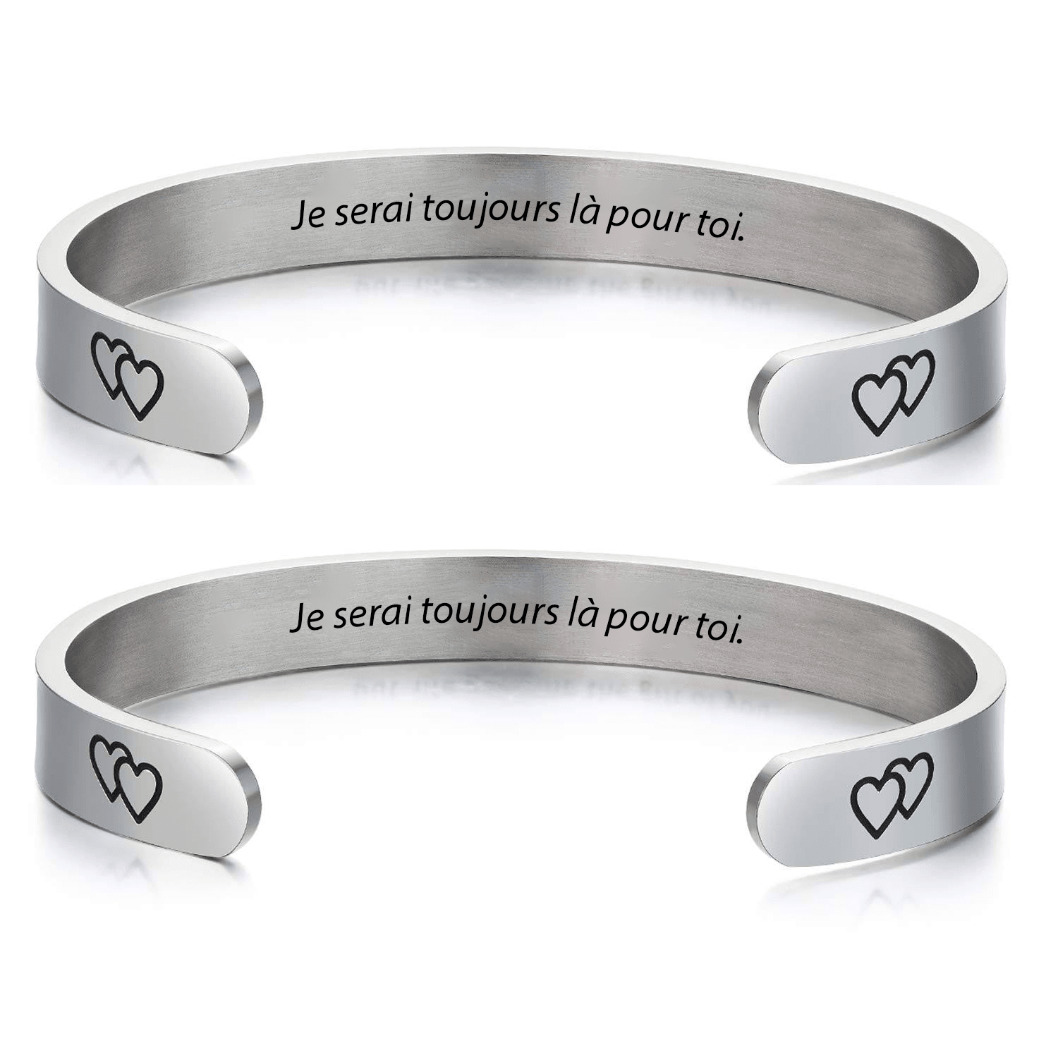 Duo de bracelets inséparable mère fille, joncs acier gravés à l'intérieur « Je serai toujours là pour toi »
