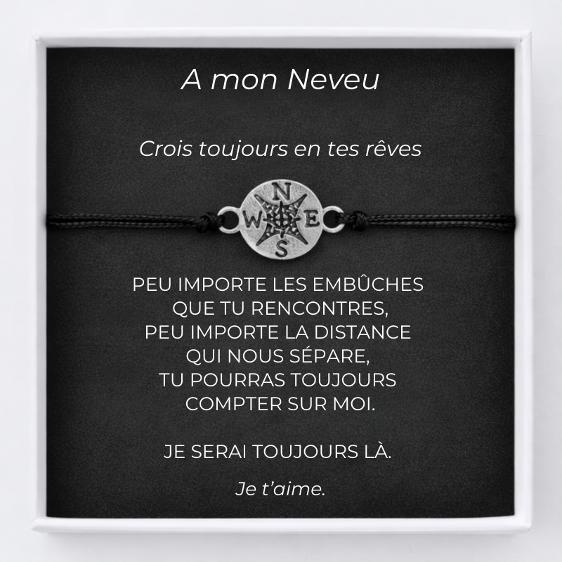 Bracelet Neveu Ajustable "Contre Vents et Marées" + Carte Neveu Personnalisée