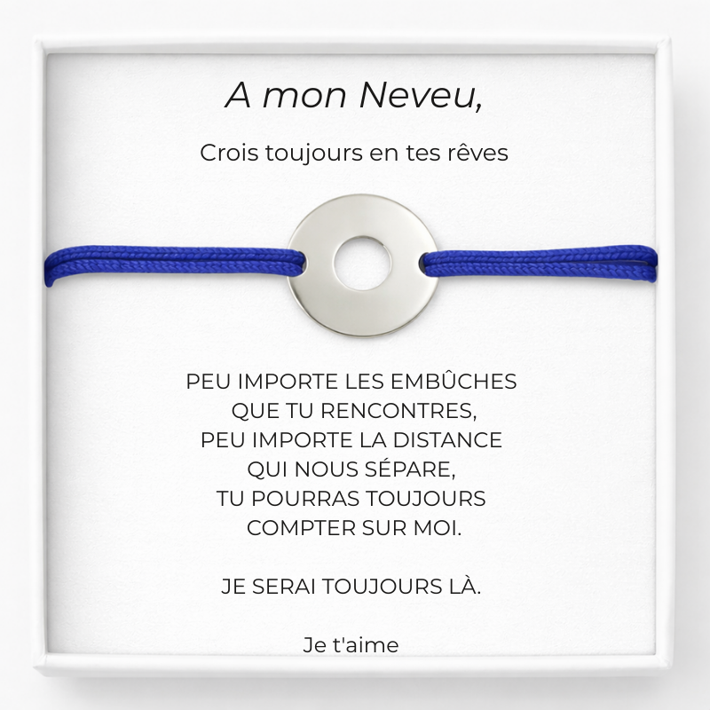 Bracelet Neveu Ajustable Personnalisé Bleu + Carte pour Neveu