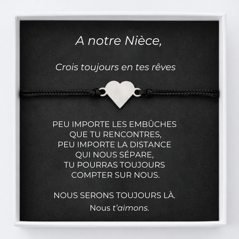 Bracelet Nièce A notre Nièce Ajustable Coeur Personnalisé + la Carte Nièce 