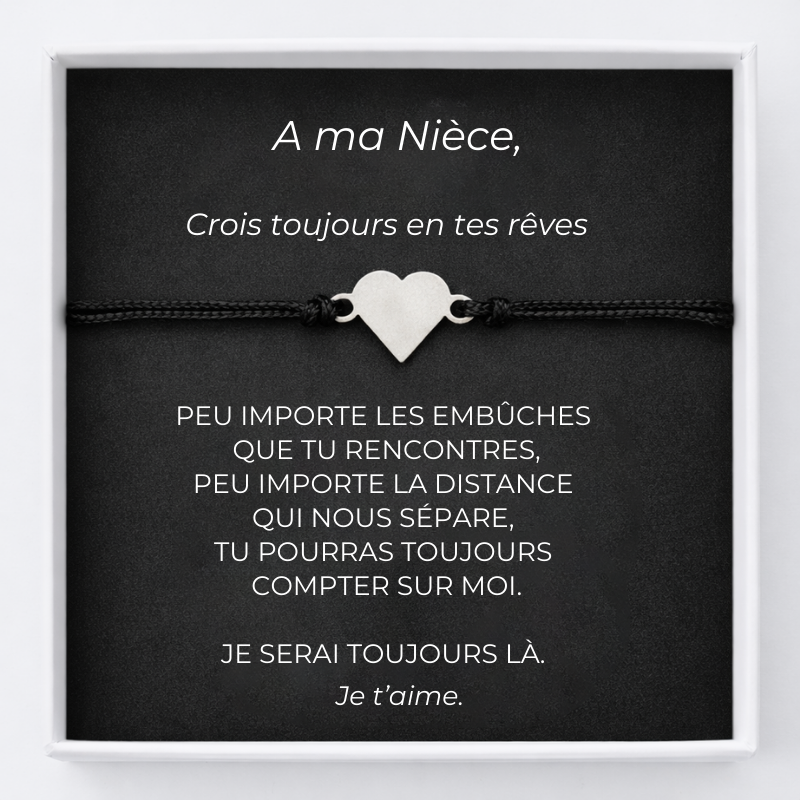 Bracelet Nièce Ajustable Coeur Personnalisé + la Carte Nièce