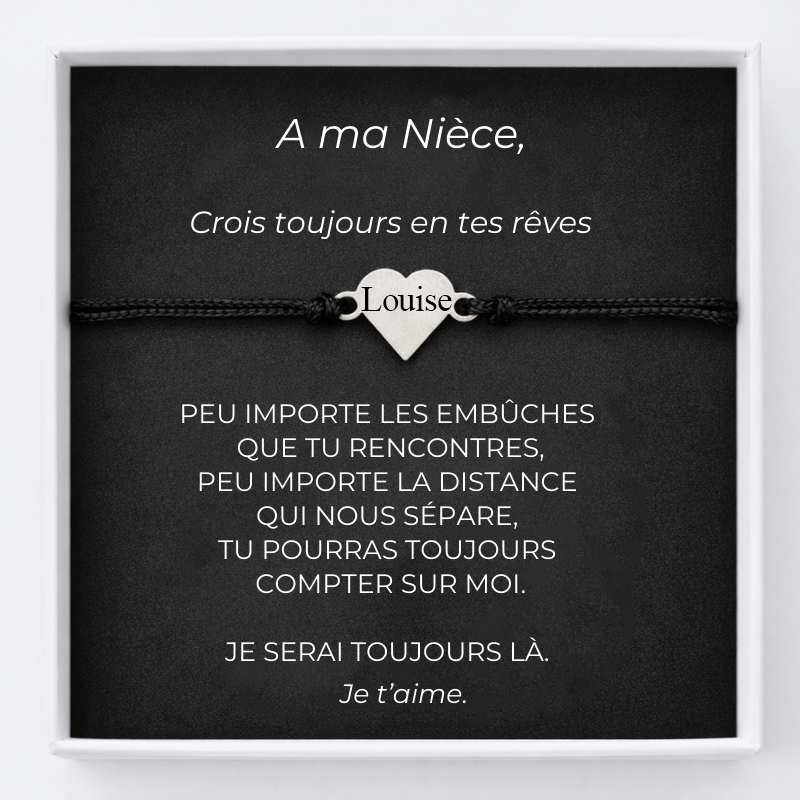 Bracelet Nièce Ajustable Coeur Personnalisé + la Carte Nièce