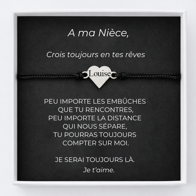 Bracelet Nièce Ajustable Coeur Personnalisé + la Carte Nièce