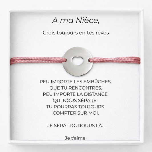 Bracelet Nièce Ajustable Rose Personnalisé + Carte Nièce 