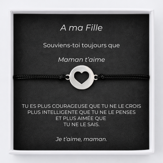 Bracelet Pour Ma Fille Ajustable Coeur Ouvert + Carte pour Ma Fille Personnalisée Maman
