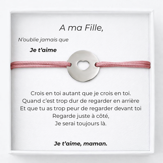 Bracelet Pour Ma Fille Ajustable Personnalisé Rose + Carte pour Ma Fille Maman