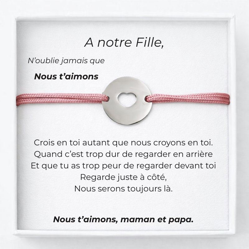 Bracelet Pour Notre Fille Ajustable Personnalisé Rose Porté + Carte pour Notre Fille