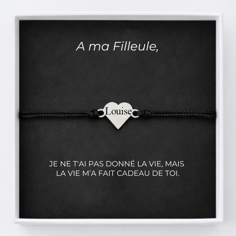 Bracelet pour Filleule Coeur Personnalisé Ajustable + Carte pour Filleule - Les Bijoux de Marilou