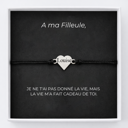 Bracelet pour Filleule Coeur Personnalisé Ajustable + Carte pour Filleule