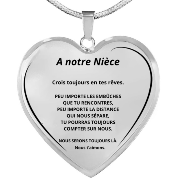 Collier Coeur A ma Nièce Personnalisé