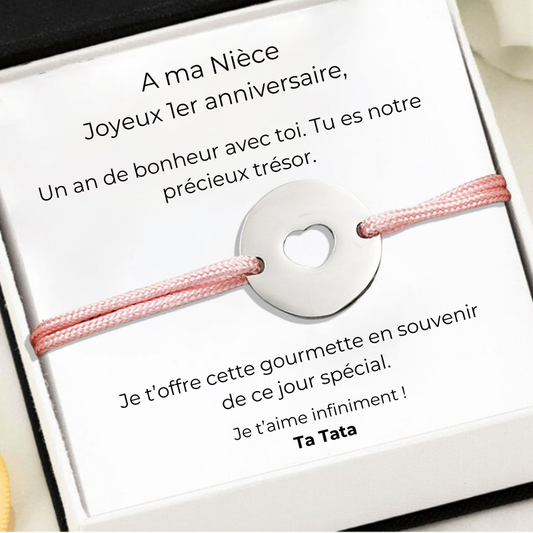 Gourmette Ajustable "A ma Nièce" - Cadeau Fille 1 an