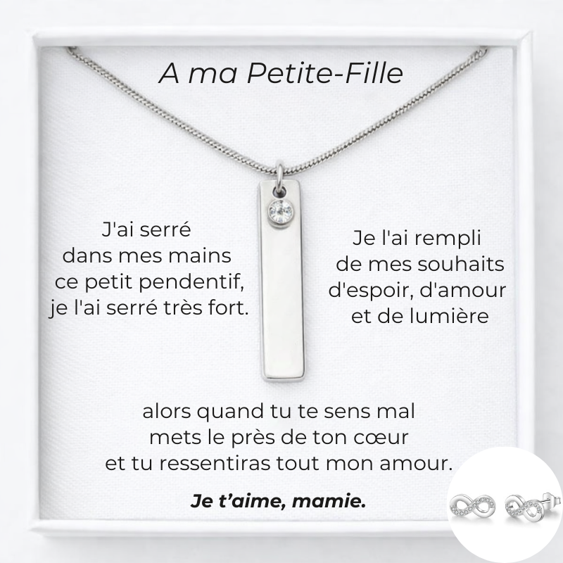 Collier A Ma Petite-Fille Prénom Personnalisé + Carte A Ma Petite-Fille Mamie + Boucles d'Oreilles assorties 