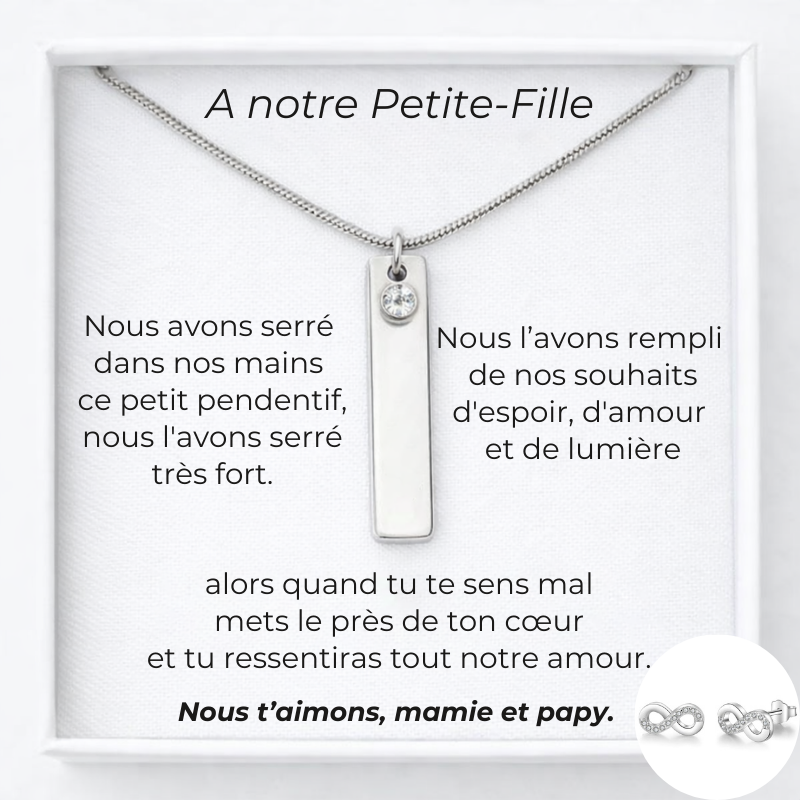 Collier A Notre Petite-Fille Prénom Personnalisé + Carte A Notre Petite-Fille + Boucles d'Oreilles assorties