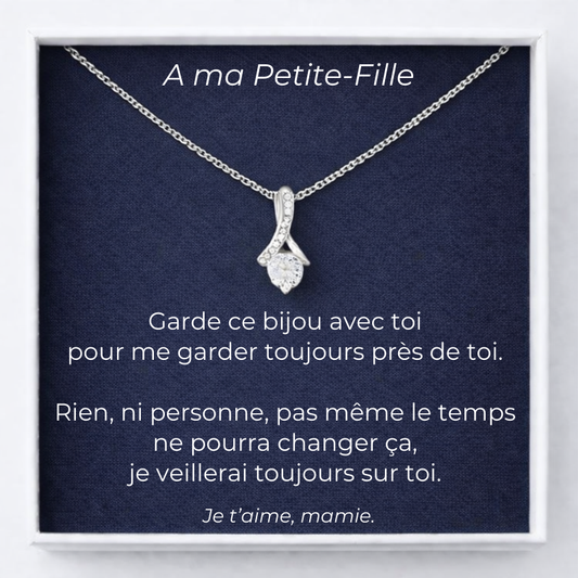 Collier A ma Petite-Fille Chance + Carte A Ma Petite-Fille Personnalisée Mamie