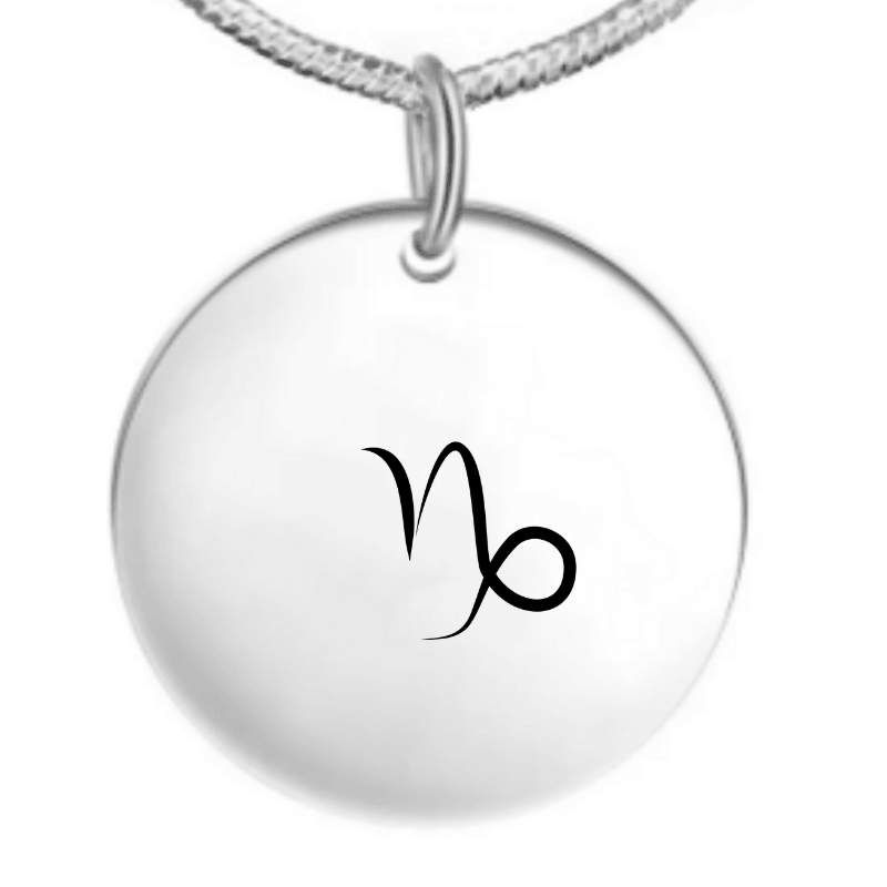 Collier Capricorne en acier inoxydable, pendentif rond gravé du signe - Les Bijoux de Marilou