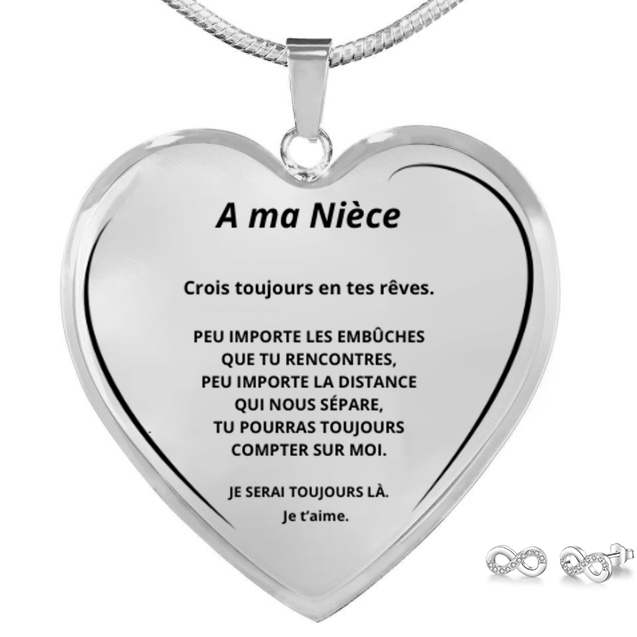 Collier Cœur A ma Nièce Gravé Prénom + Boucles d'Oreilles