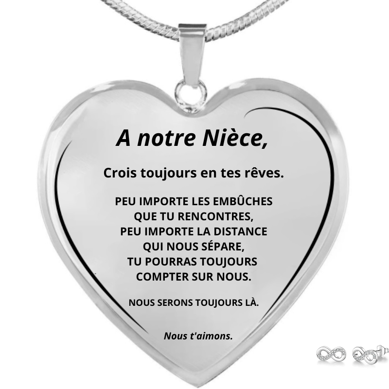 Collier Cœur Notre Nièce + Boucles d'Oreilles Infinies