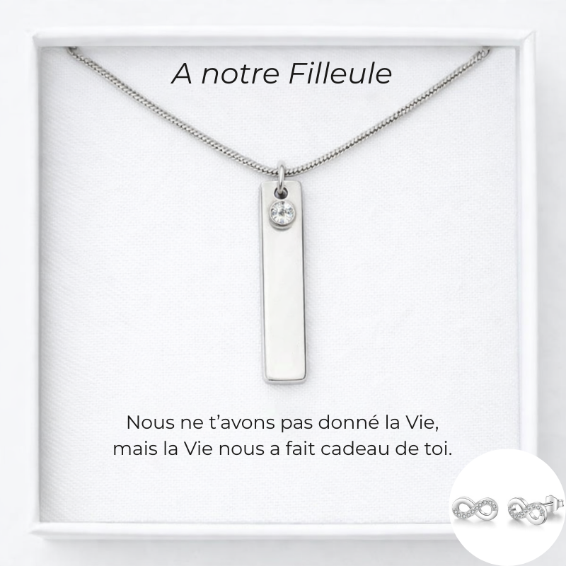 Collier  Filleule A notre Filleule Prénom Personnalisé + Carte Filleule  + Boucles d'Oreilles assorties