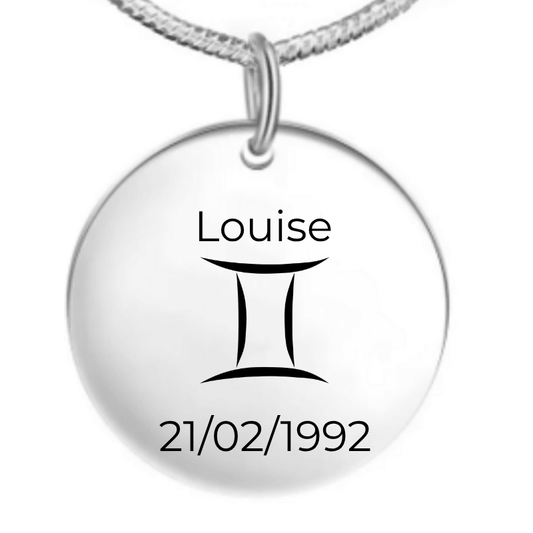 Collier Gémeaux personnalisé gravé au prénom et à la date de naissance - Les Bijoux de Marilou