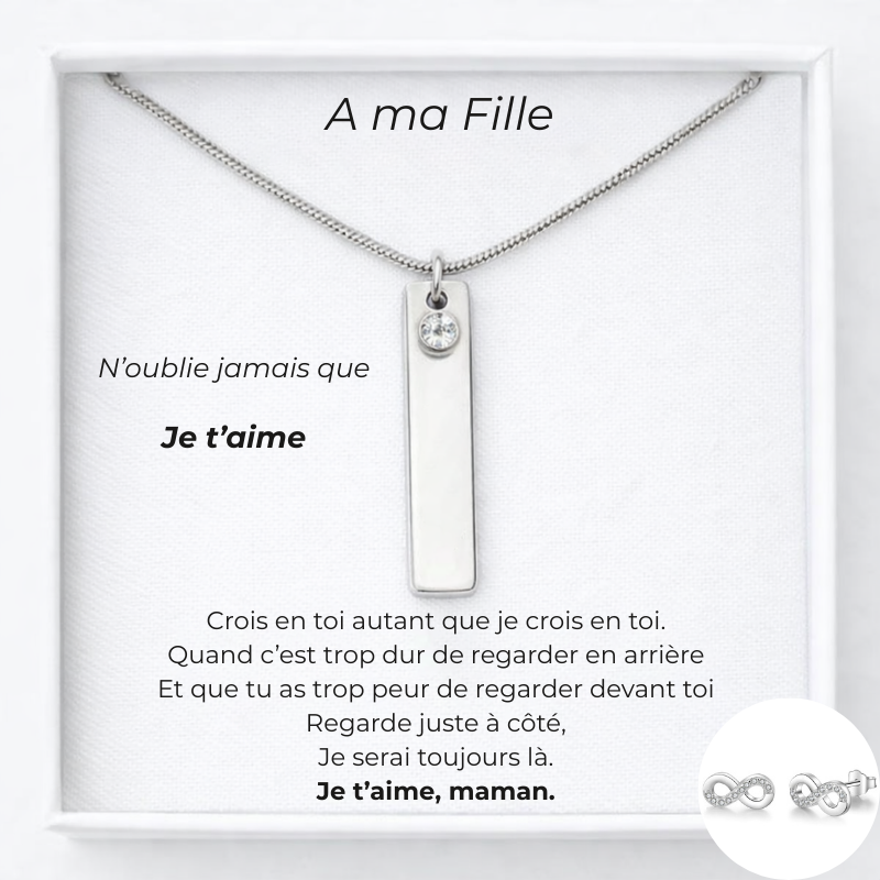 Collier Personnalisé Pour Ma Fille  Prénom + Carte Pour Ma Fille Maman + Boucles d'Oreilles assorties
