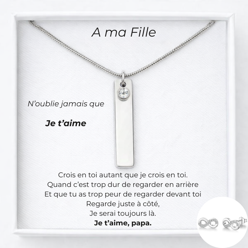Collier Personnalisé Pour Ma Fille  Prénom + Carte Pour Ma Fille Papa + Boucles d'Oreilles assorties