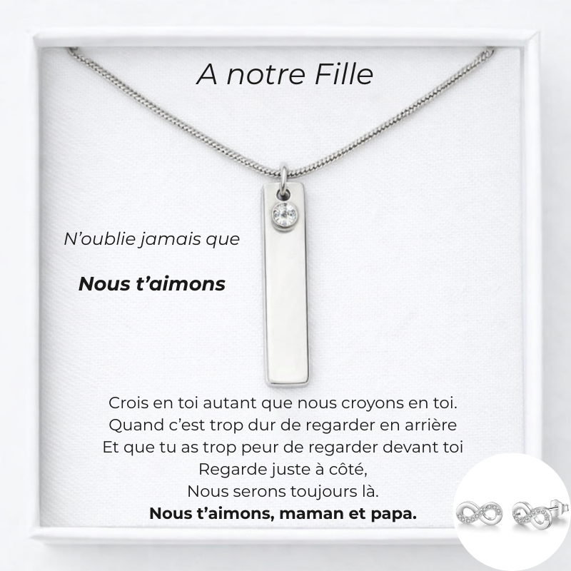 Collier Personnalisé Pour Notre Fille  Prénom + Carte Pour Notre Fille + Boucles d'Oreilles assorties