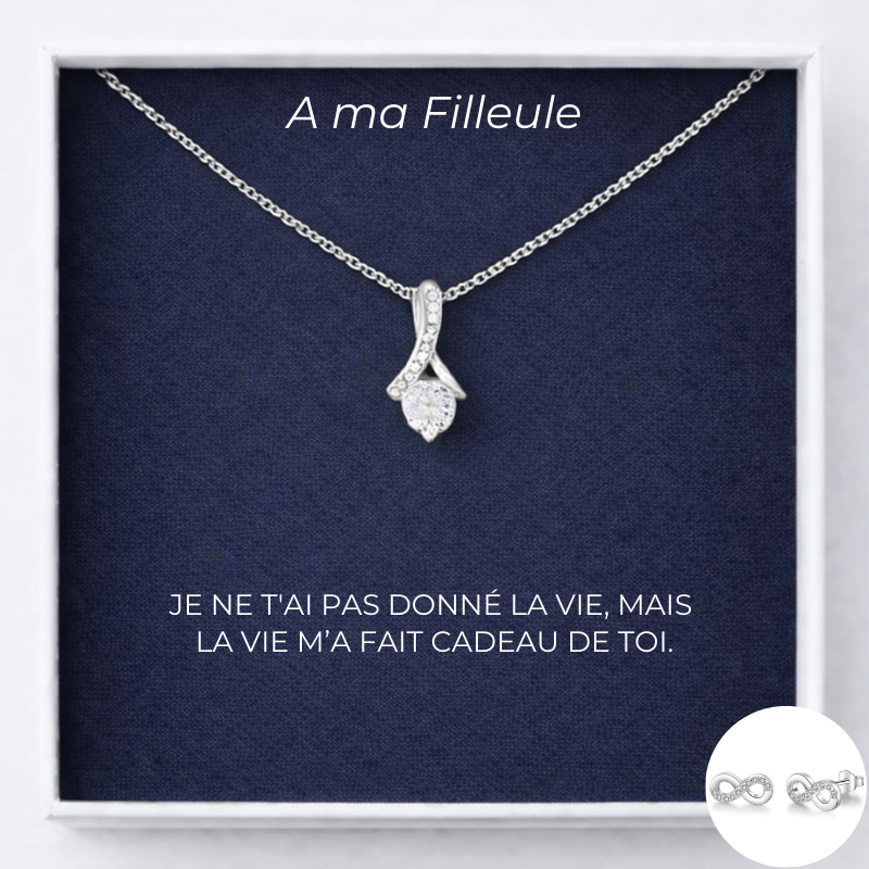 Collier Pour Filleule Chance + Carte Pour Filleule Personnalisée + Boucles d'Oreilles assorties