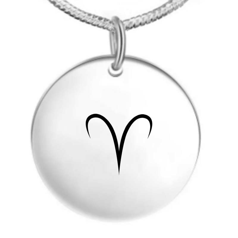 Collier signe astrologique personnalisé — pendentif rond acier gravé symbole Bélier