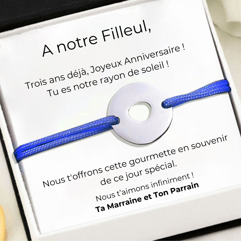 Gourmette Ajustable "A mon Filleul" - Cadeau Garcon 3 ans