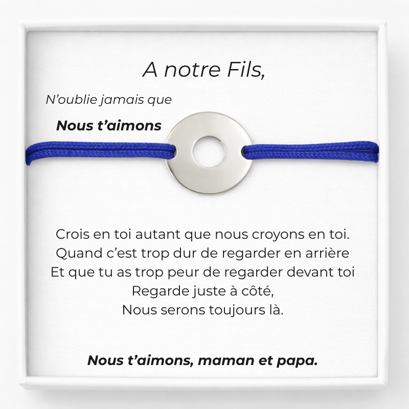 Gourmette Bleue A notre Fils de la part de Maman et Papa