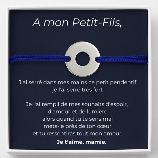 La Gourmette "A mon petit-fils" + la carte "A mon petit-fils" de la part de Mamie
