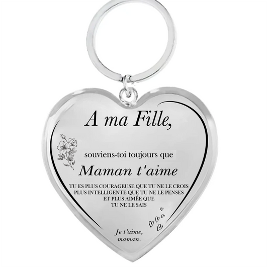Le Porte-Clef Coeur "A ma Fille" - Personnalisation FACE (Prénom)