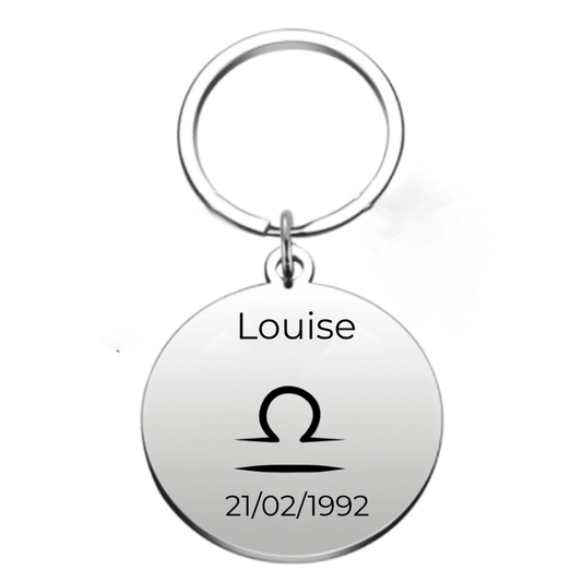 Porte-clé Balance personnalisé gravé au prénom et à la date de naissance - Les Bijoux de Marilou