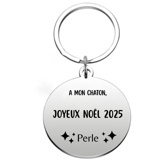 Porte Clé Noël Joyeux Noël Chaton - A personnaliser
