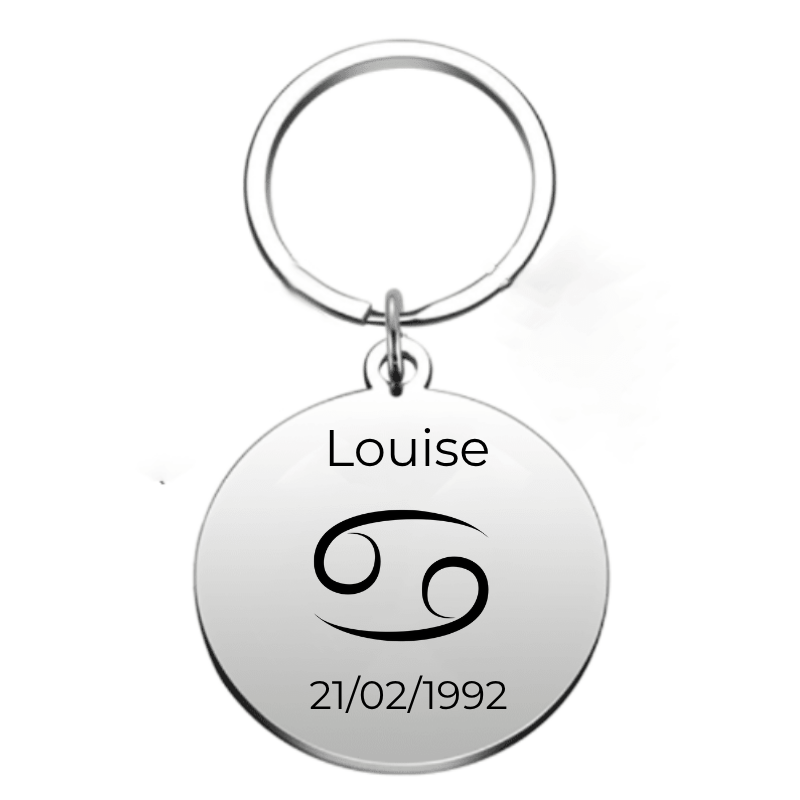 Porte-clé Cancer personnalisé gravé au prénom et à la date de naissance - Les Bijoux de Marilou