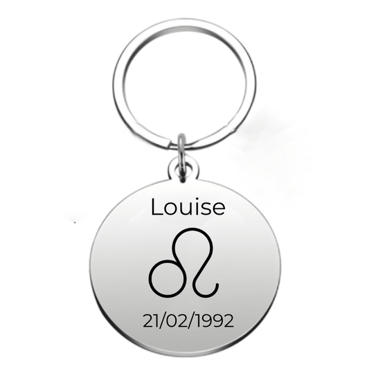 Porte-clé Lion personnalisé gravé au prénom et à la date de naissance - Les Bijoux de Marilou