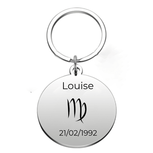 Porte-clé Vierge personnalisé gravé au prénom et à la date de naissance - Les Bijoux de Marilou