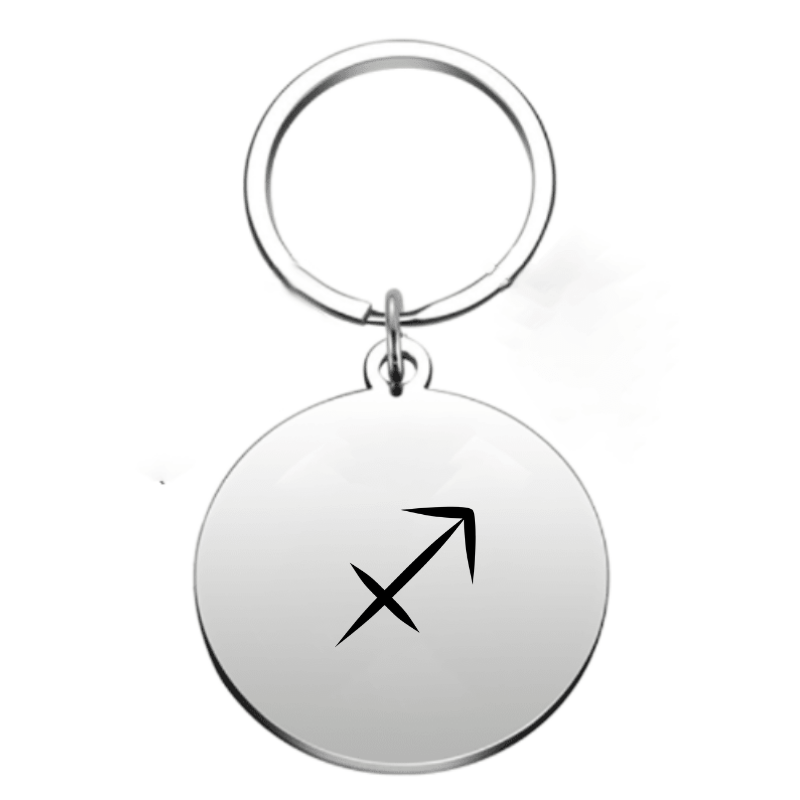 Porte-clé Sagittaire en acier inoxydable gravé au symbole du zodiaque - Les Bijoux de Marilou