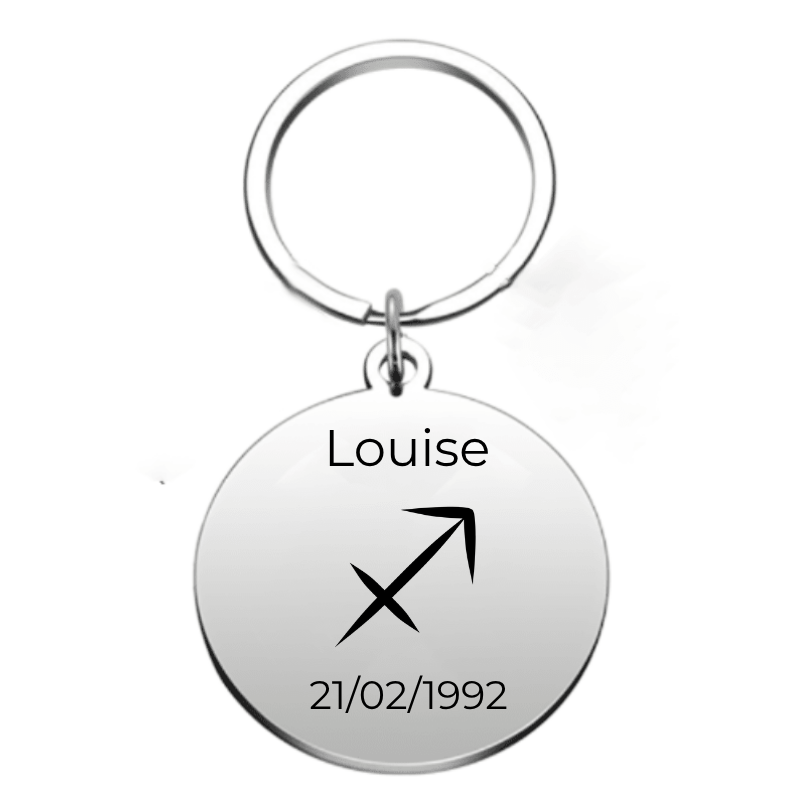 Porte-clé Sagittaire personnalisé gravé au prénom et à la date de naissance - Les Bijoux de Marilou