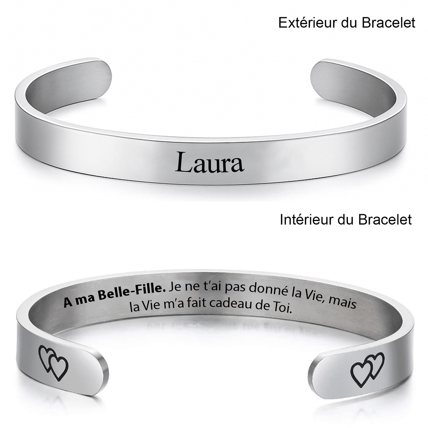 Bracelet jonc belle-fille à personnaliser, prénom gravé à l'extérieur