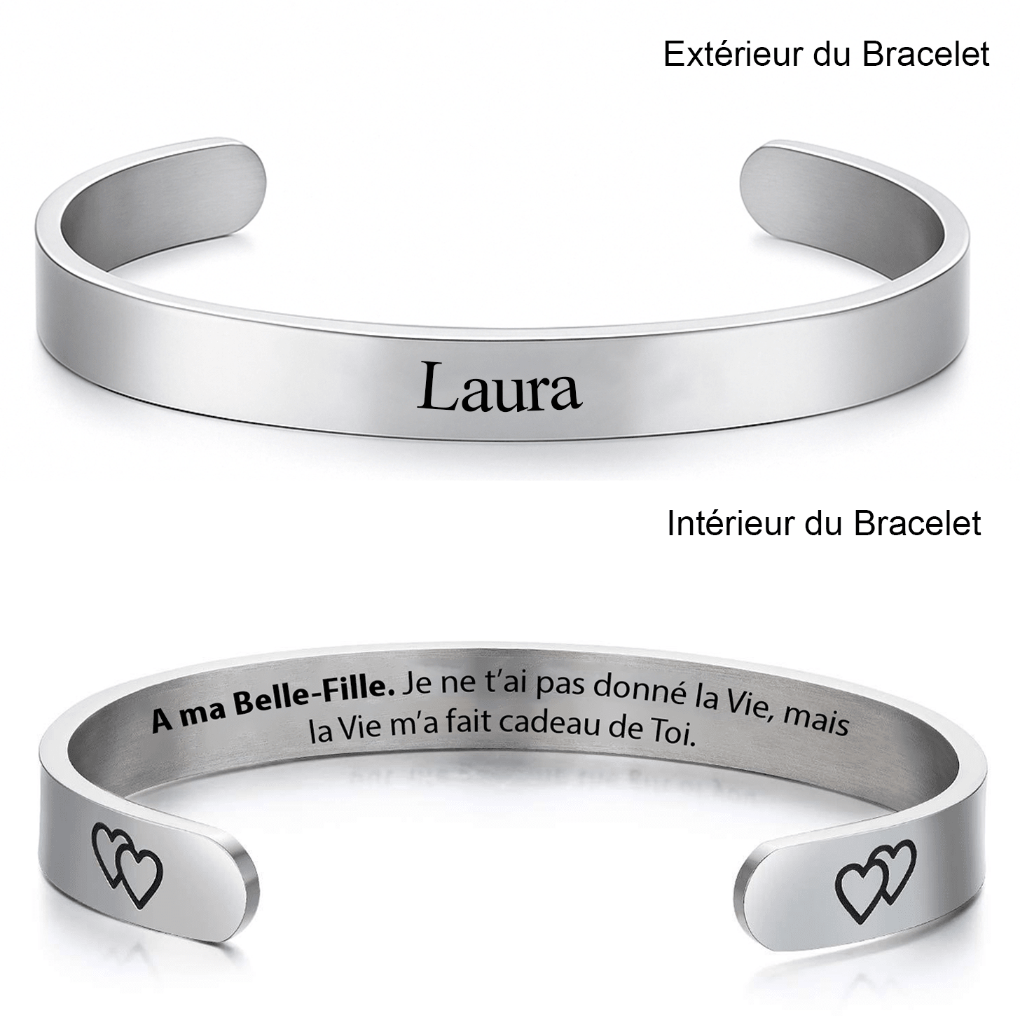 Bracelet jonc belle-fille à personnaliser, prénom gravé à l'extérieur