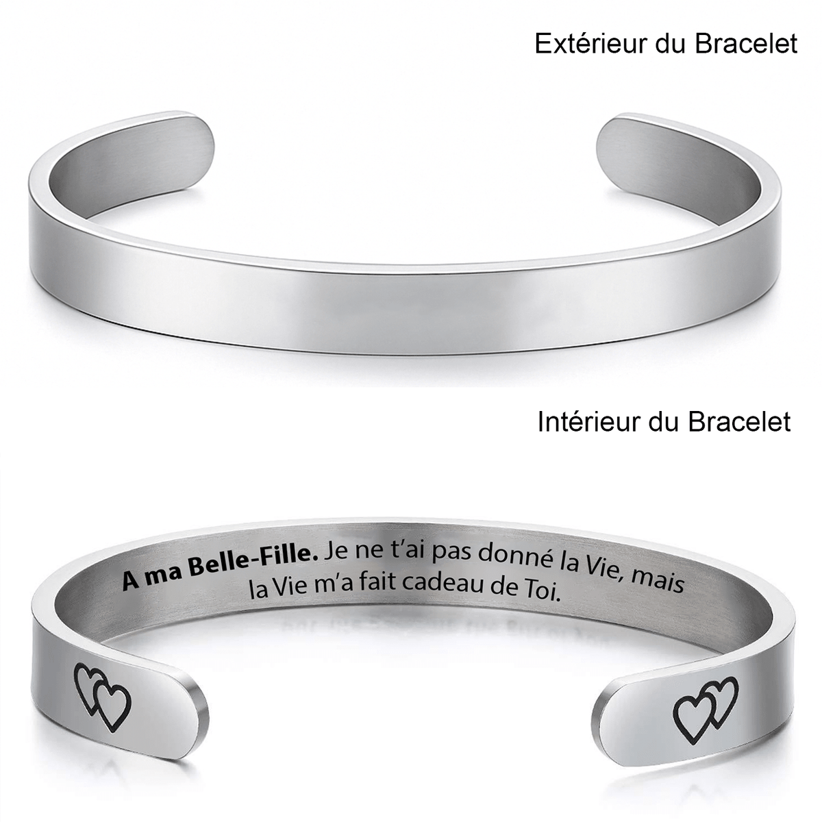 Bracelet jonc belle-fille gravé A ma Belle-Fille je ne t'ai pas donné la vie - Les Bijoux de Marilou