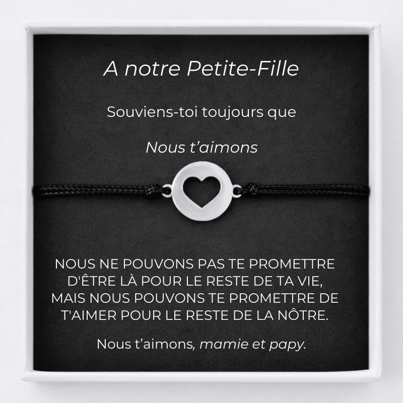 Bracelet A notre Petite-Fille cœur ouvert ajustable sur carte de la part de Mamie et Papy