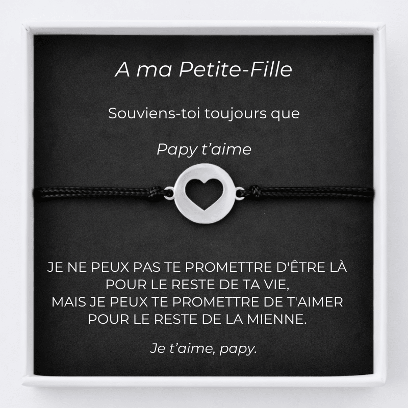Bracelet A ma Petite-Fille cœur ouvert ajustable sur carte Papy